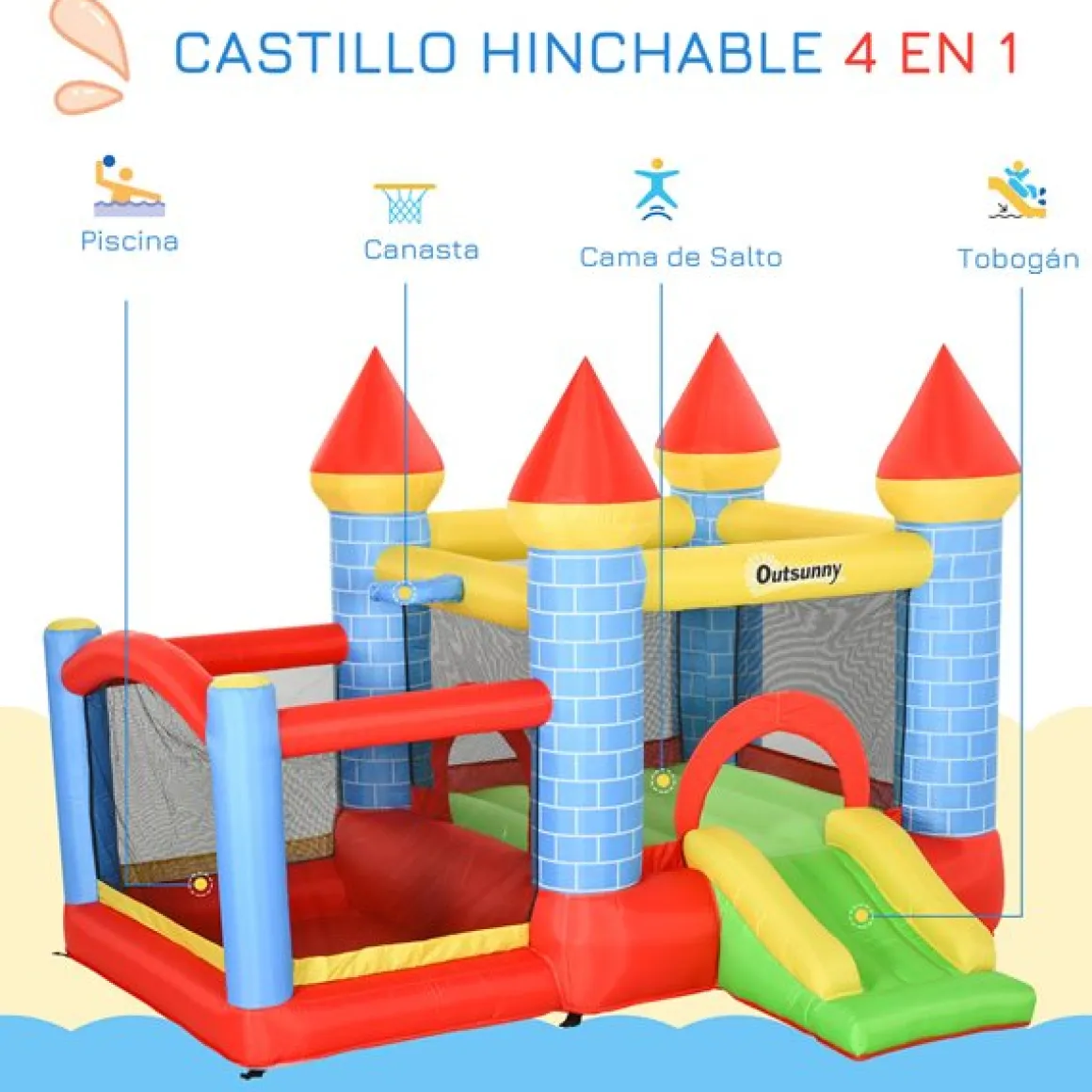 Castillo hinchable infantil Outsunny con tobogán multicolor 210x300x275 cm