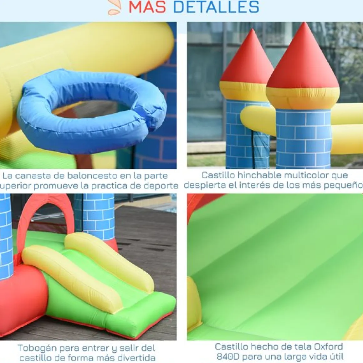 Castillo hinchable infantil Outsunny con tobogán multicolor 210x300x275 cm
