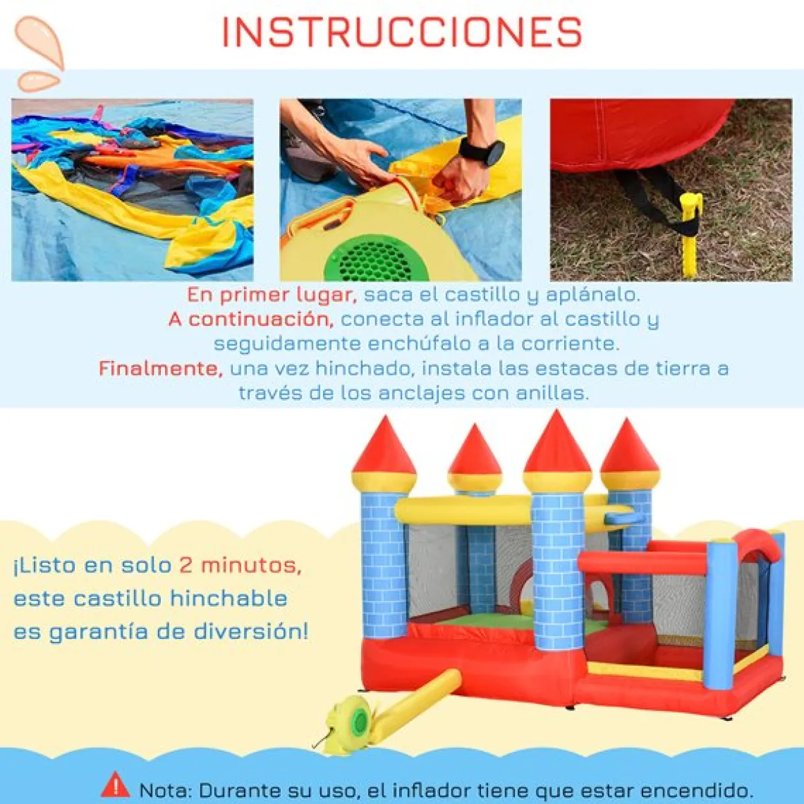 Castillo hinchable infantil Outsunny con tobogán multicolor 210x300x275 cm