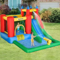 Castillo hinchable Outsunny con rociadores de agua +3A multicolor 215x245x330 cm