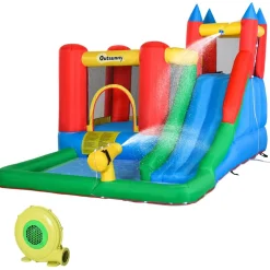 Castillo hinchable Outsunny con rociadores de agua +3A multicolor 215x245x330 cm