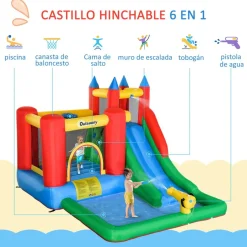 Castillo hinchable Outsunny con rociadores de agua +3A multicolor 215x245x330 cm