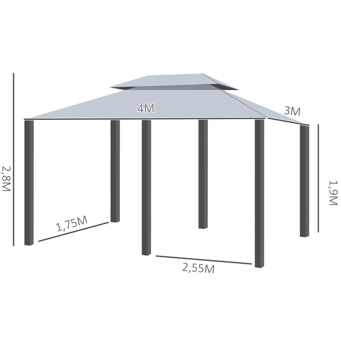 Cenador de jardín Outsunny techo doble 6 cortinas 3x4m