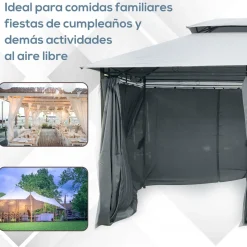 Cenador de jardín Outsunny techo doble 6 cortinas 3x4m