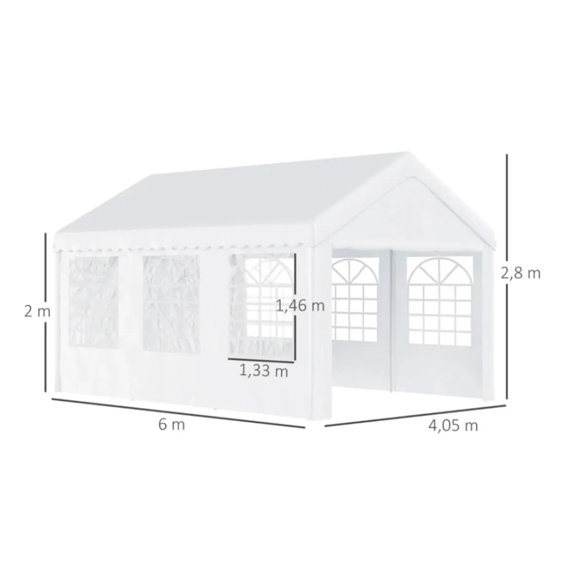 Cenador de jardín Outsunny 6 ventanas 4 paneles blanco 280x405x600 cm