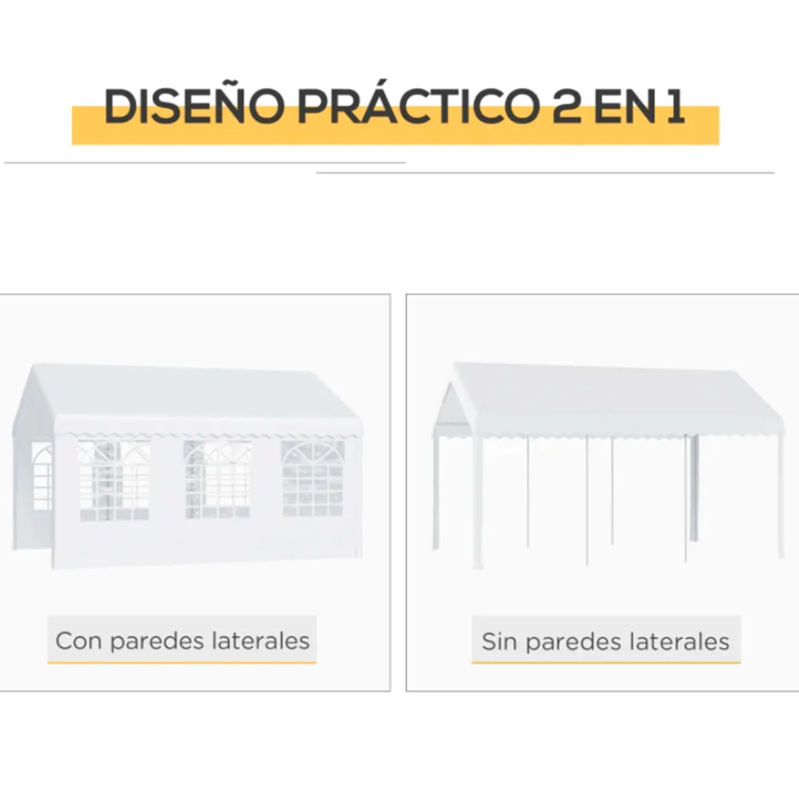 Cenador de jardín Outsunny 6 ventanas 4 paneles blanco 280x405x600 cm