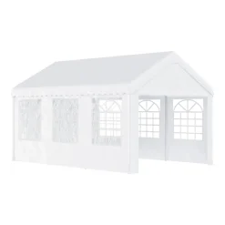 Cenador de jardín Outsunny 6 ventanas 4 paneles blanco 280x405x600 cm
