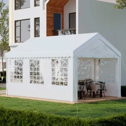Cenador de jardín Outsunny 6 ventanas 4 paneles blanco 280x405x600 cm