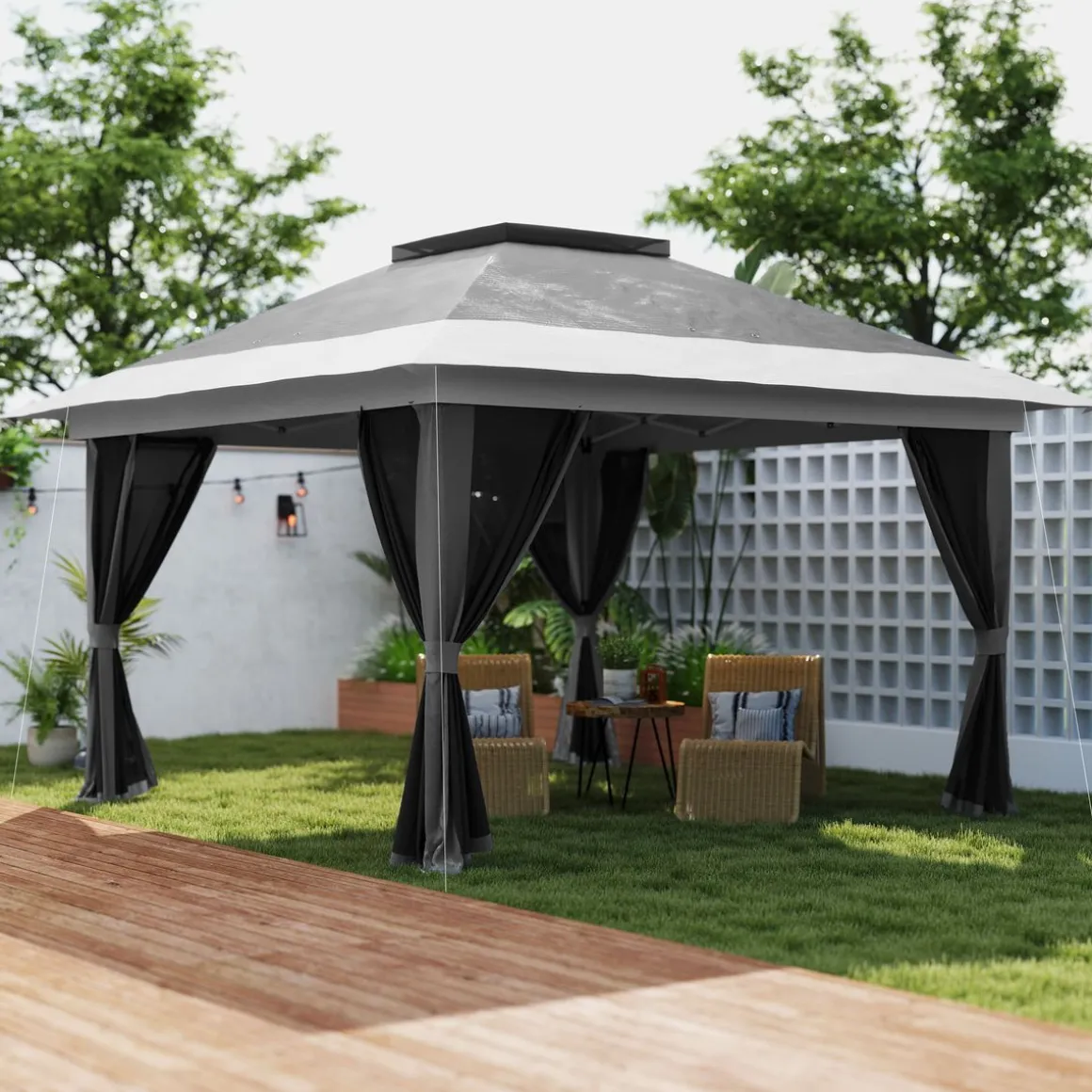Cenador Dhile Outsunny plegable + cortinas removibles 280x356 cm