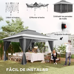 Cenador Dhile Outsunny plegable + cortinas removibles 280x356 cm