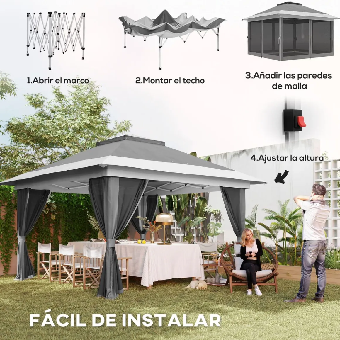 Cenador Dhile Outsunny plegable + cortinas removibles 280x356 cm