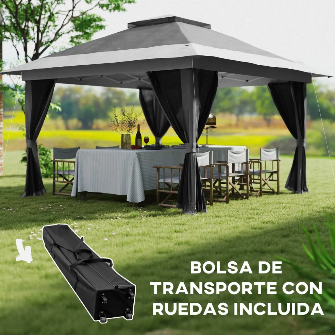 Cenador Dhile Outsunny plegable + cortinas removibles 280x356 cm