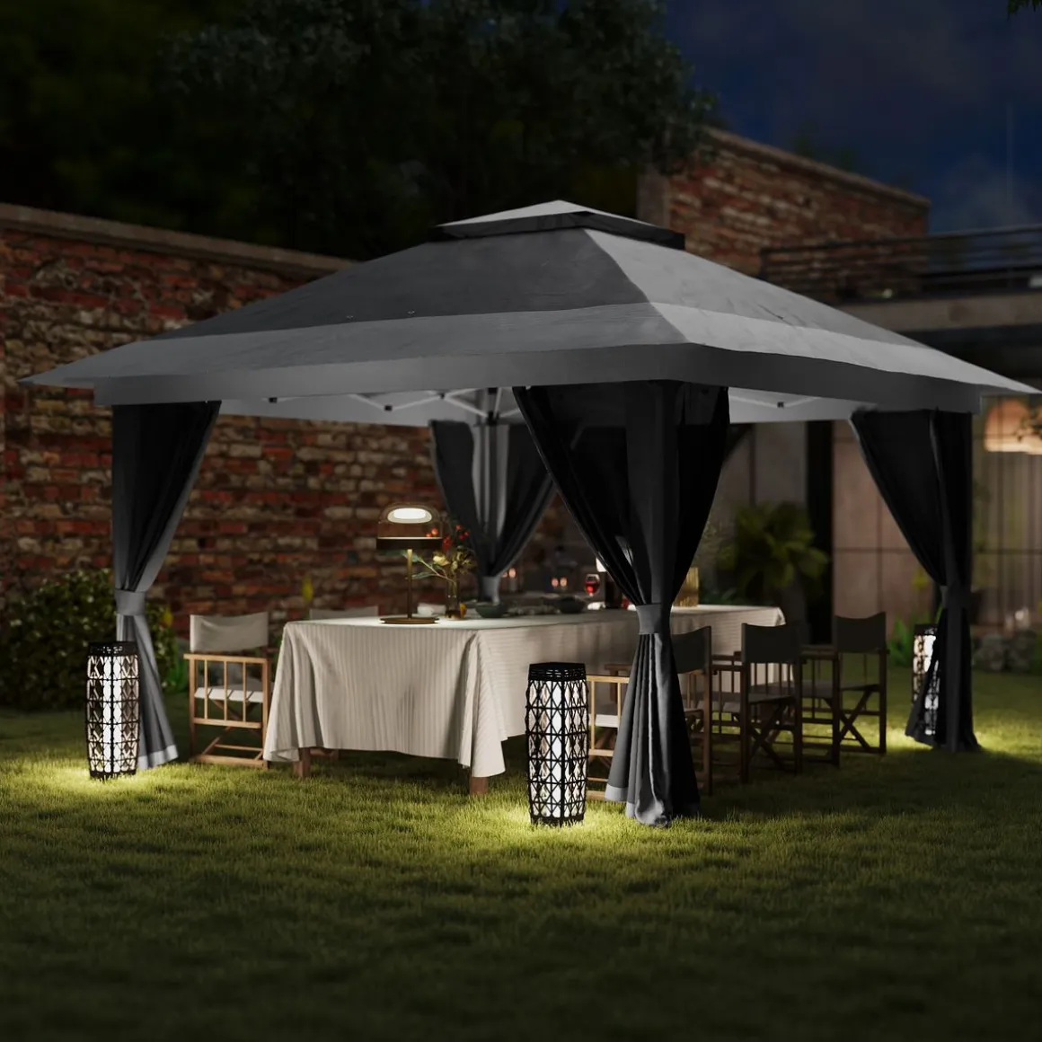 Cenador Dhile Outsunny plegable + cortinas removibles 280x356 cm