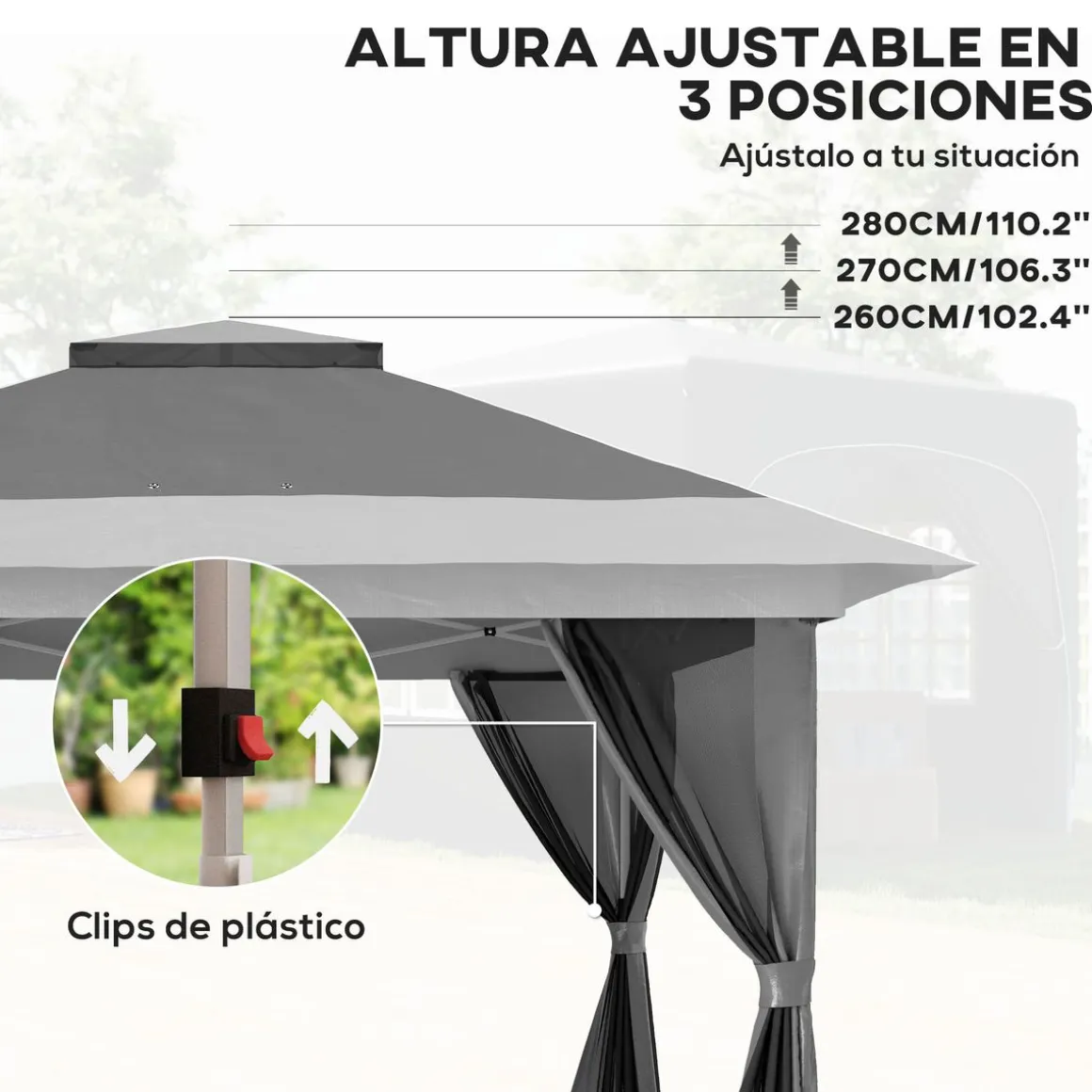 Cenador Dhile Outsunny plegable + cortinas removibles 280x356 cm