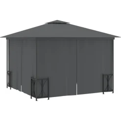 Cenador exterior con paredes y techo doble gris antracita 3x3m