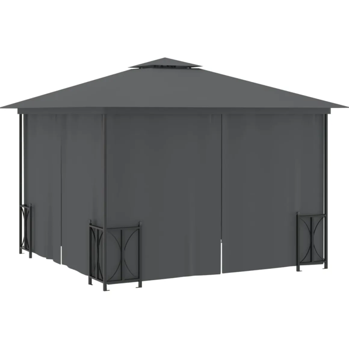 Cenador exterior con paredes y techo doble gris antracita 3x3m