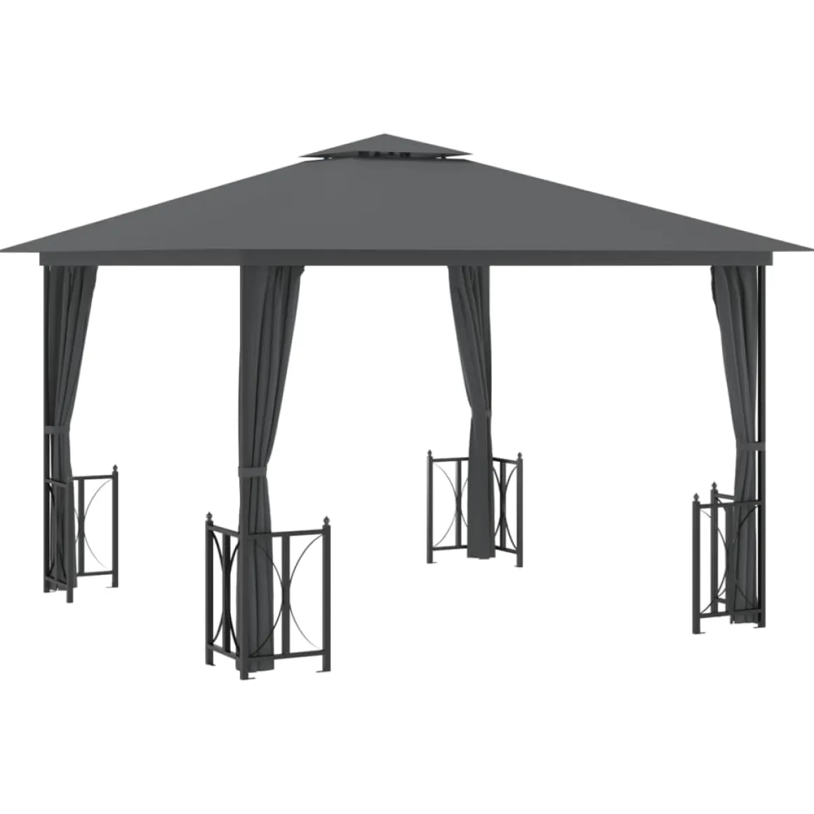 Cenador exterior con paredes y techo doble gris antracita 3x3m