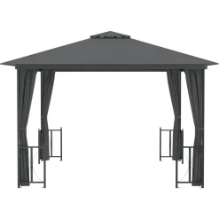 Cenador exterior con paredes y techo doble gris antracita 3x3m
