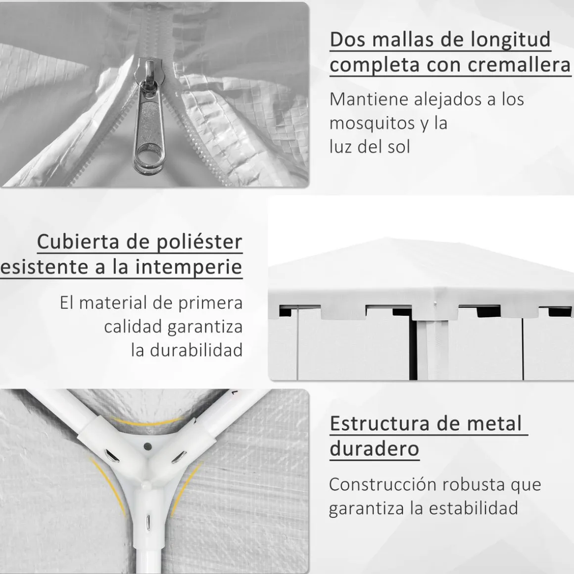 Cenador exterior Outsunny 2 puertas blanco/negro 4x3m