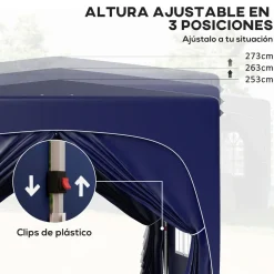 Cenador Garden Outsunny plegable + regulable + 2 ventanas + 2 puertas 300x300 cm