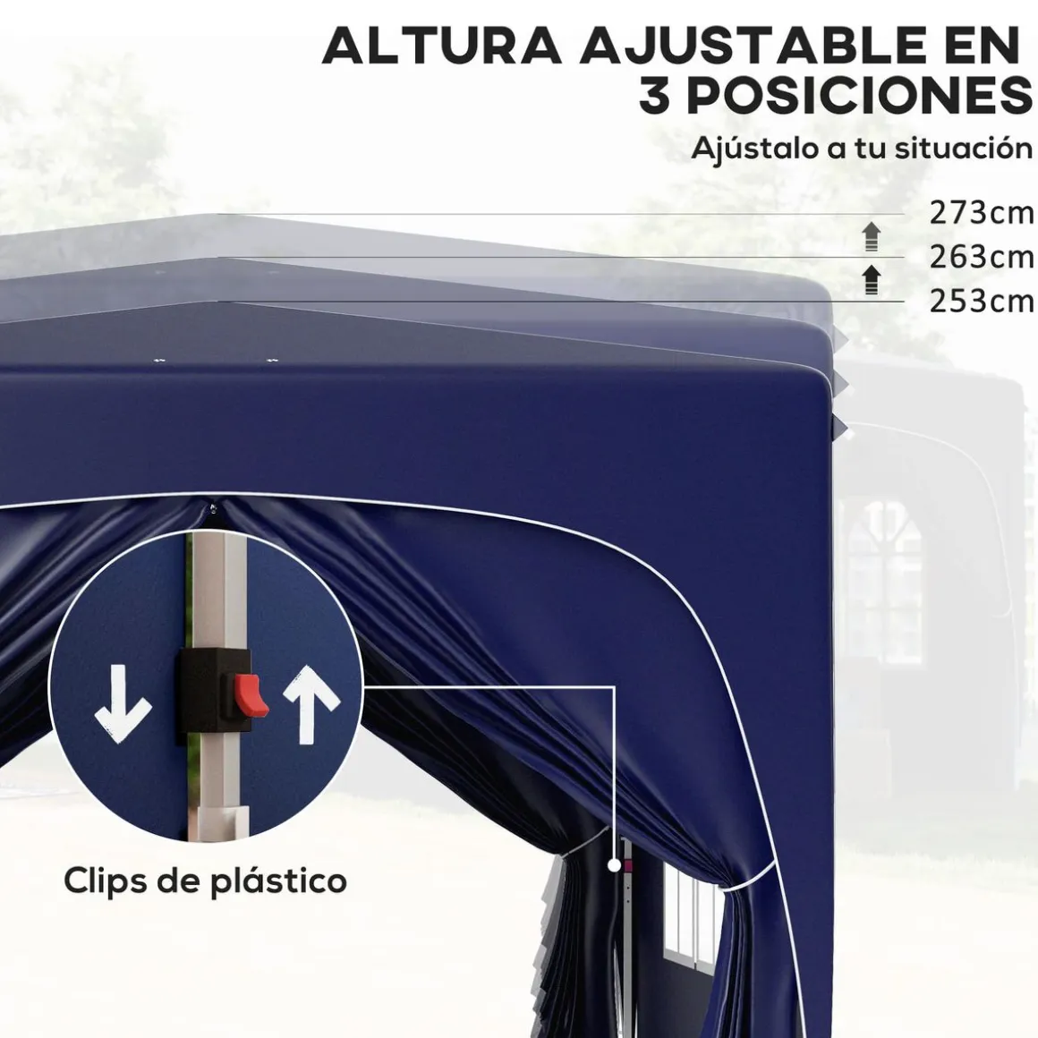 Cenador Garden Outsunny plegable + regulable + 2 ventanas + 2 puertas 300x300 cm