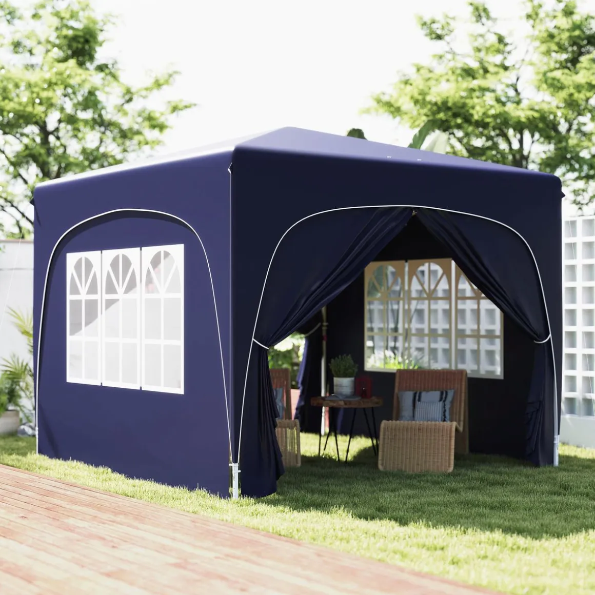 Cenador Garden Outsunny plegable + regulable + 2 ventanas + 2 puertas 300x300 cm