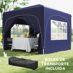Cenador Garden Outsunny plegable + regulable + 2 ventanas + 2 puertas 300x300 cm