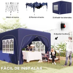 Cenador Garden Outsunny plegable + regulable + 2 ventanas + 2 puertas 300x300 cm