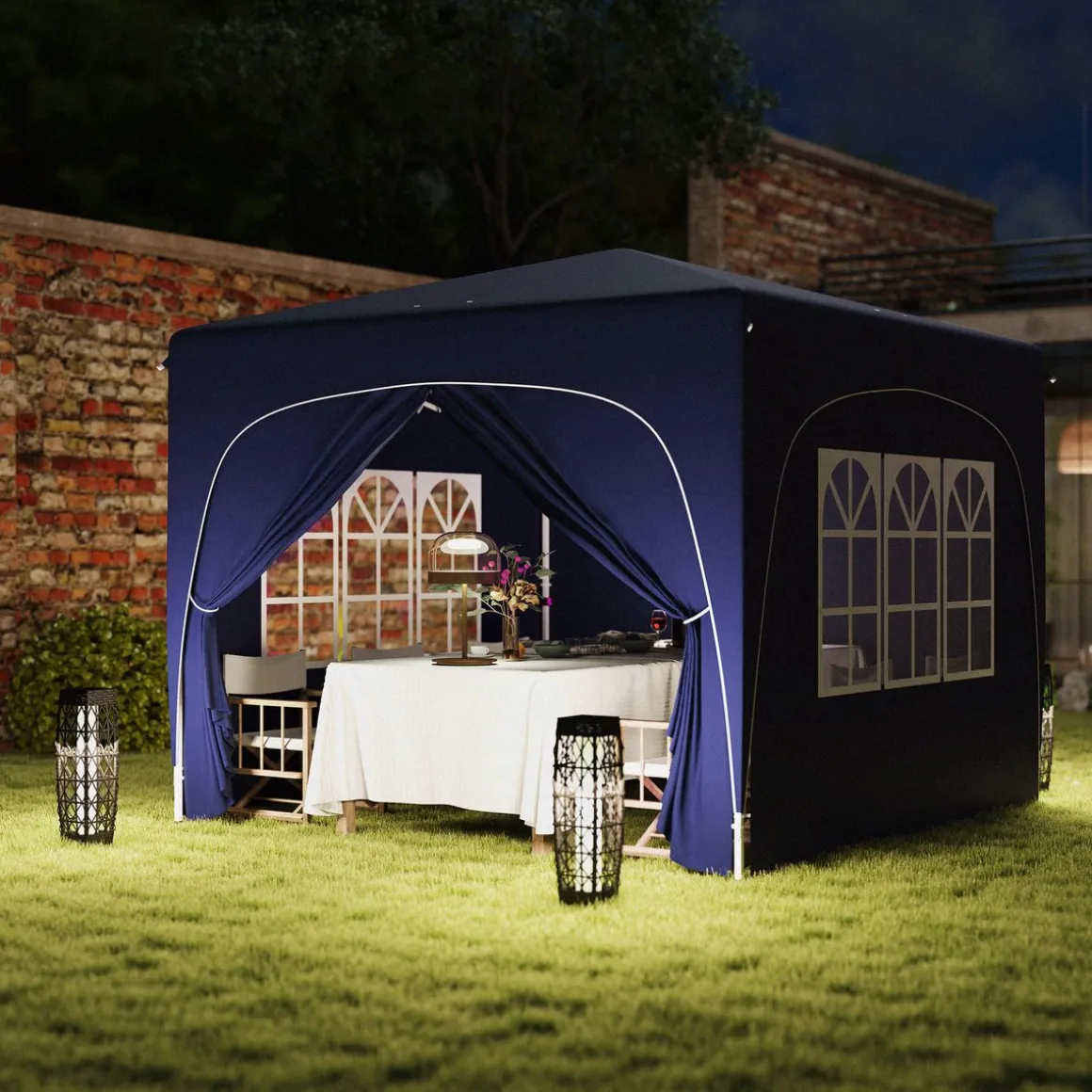 Cenador Garden Outsunny plegable + regulable + 2 ventanas + 2 puertas 300x300 cm
