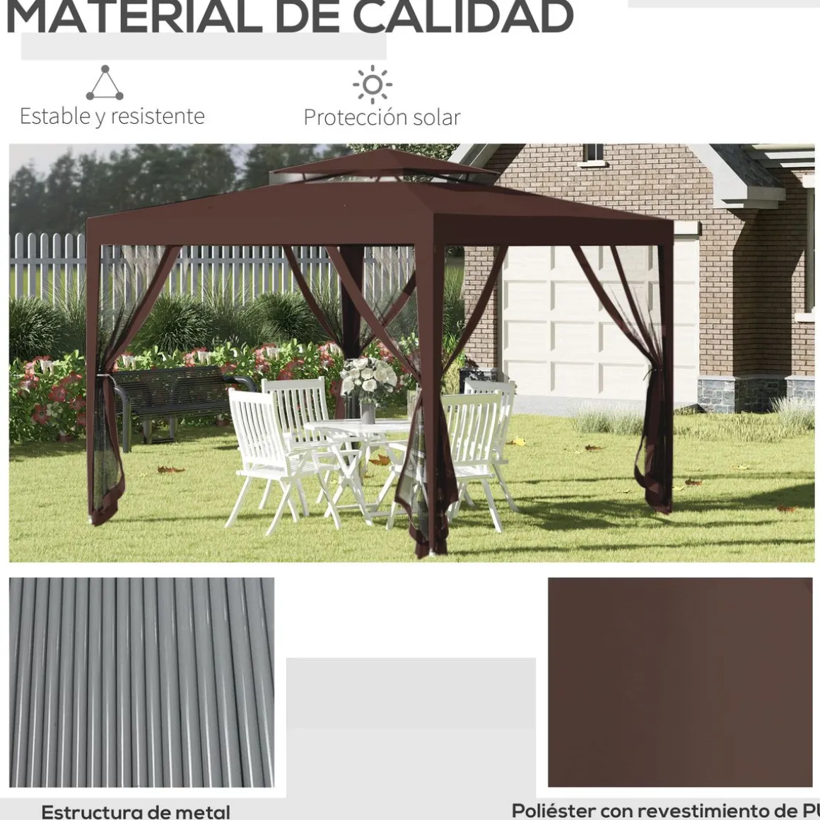Cenador Girasol Outsunny mosquiteras laterales 268x297x297 cm