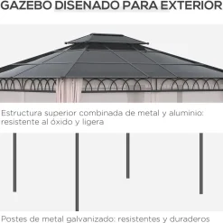 Cenador Mark Outsunny doble techo + cortinas + mosquiteras negro/crema 278x360x300 cm