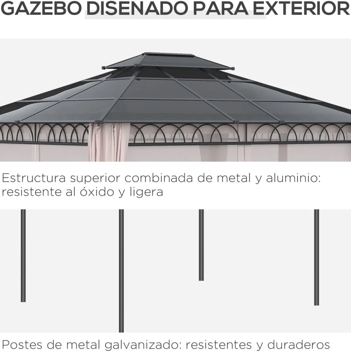 Cenador Mark Outsunny doble techo + cortinas + mosquiteras negro/crema 278x360x300 cm