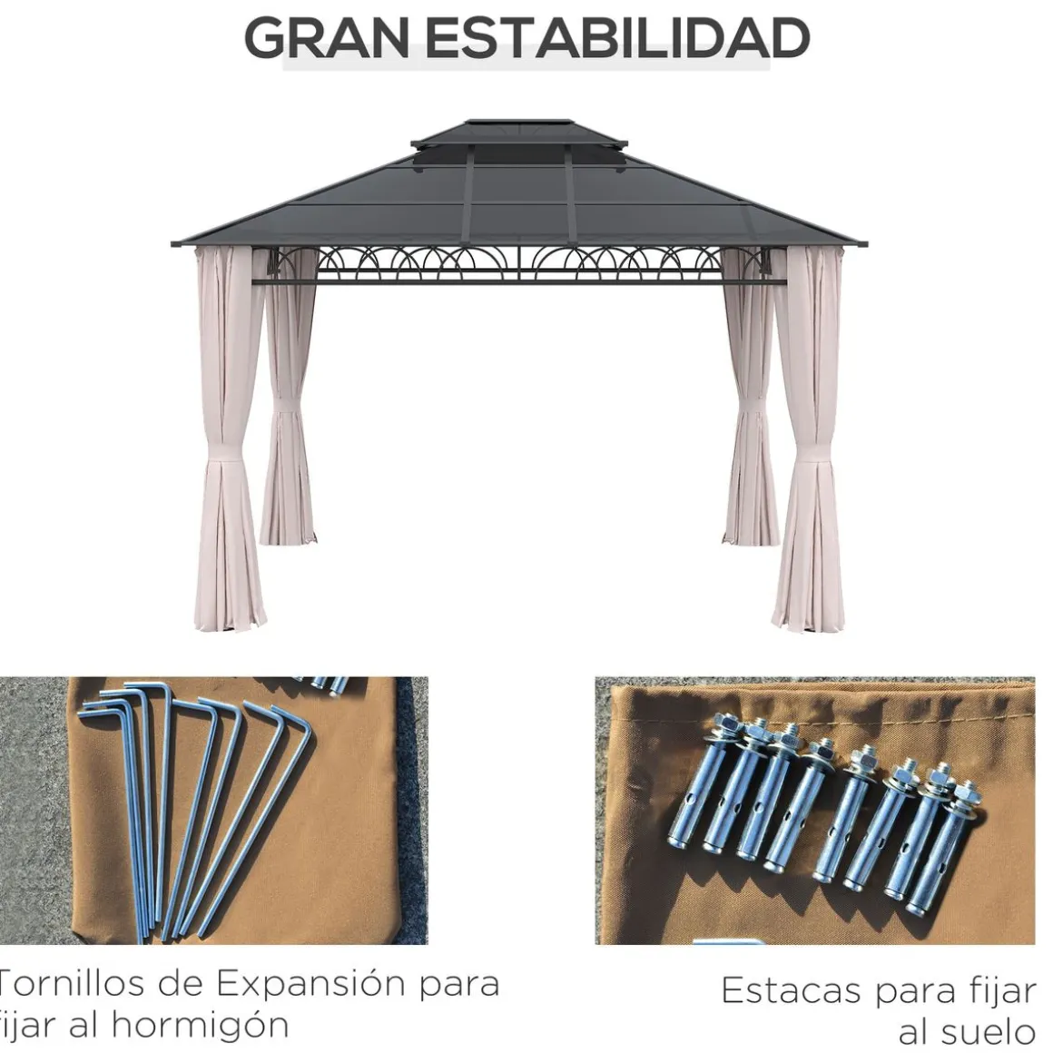 Cenador Mark Outsunny doble techo + cortinas + mosquiteras negro/crema 278x360x300 cm