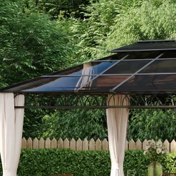 Cenador Mark Outsunny doble techo + cortinas + mosquiteras negro/crema 278x360x300 cm