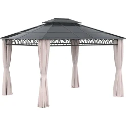 Cenador Mark Outsunny doble techo + cortinas + mosquiteras negro/crema 278x360x300 cm
