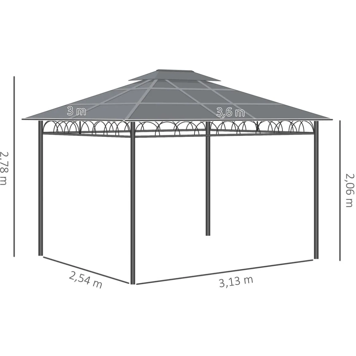 Cenador Mark Outsunny doble techo + cortinas + mosquiteras negro/crema 278x360x300 cm