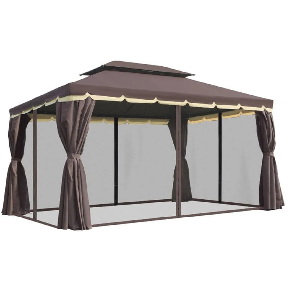 Cenador Outsunny con cortinas+mosquiteras café 2,8x3,9x2,9 m
