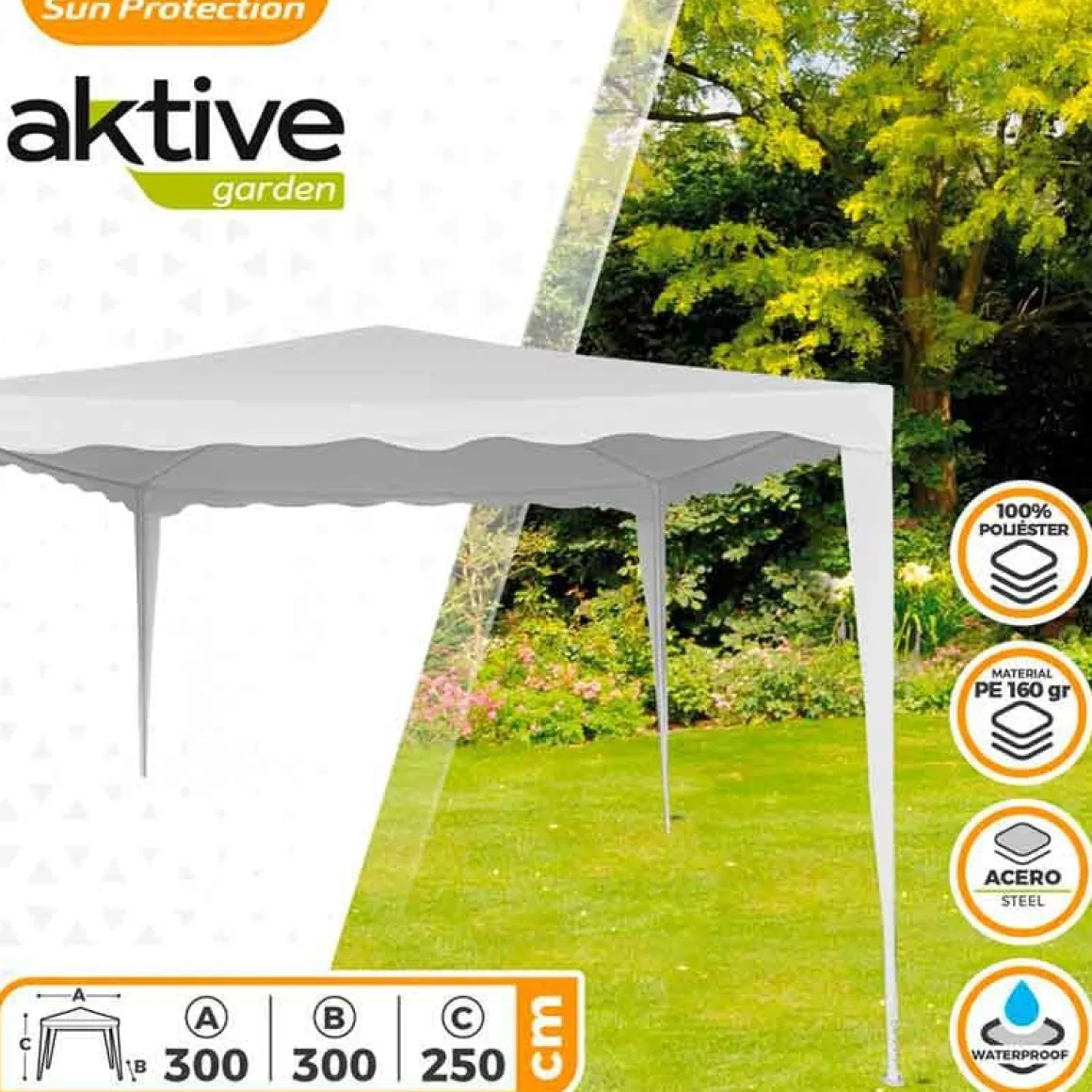 Cenador para jardín Aktive Garden blanco 250x300x300 cm