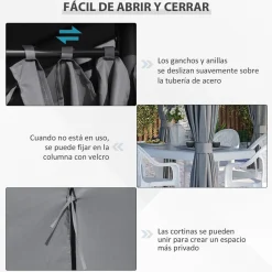 Cenador Tenerife Outsunny cortinas extraíbles + orificios de drenaje 272x400x300 cm