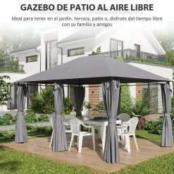 Cenador Tenerife Outsunny cortinas extraíbles + orificios de drenaje 272x400x300 cm