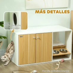 Centro de actividades para gatos Pawhut arenero + comedero + rascador + cama blanco/natural 50,5x95x48 cm