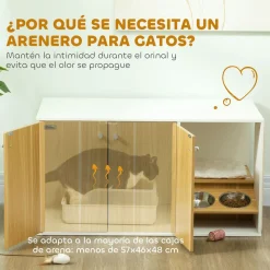 Centro de actividades para gatos Pawhut arenero + comedero + rascador + cama blanco/natural 50,5x95x48 cm