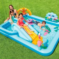 Centro de juegos acuático Jungla con animales hinchables +3A azul 84x216x257 cm