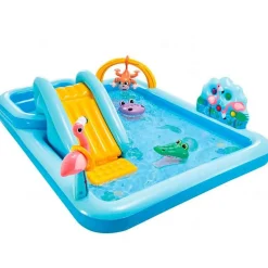 Centro de juegos acuático Jungla con animales hinchables +3A azul 84x216x257 cm