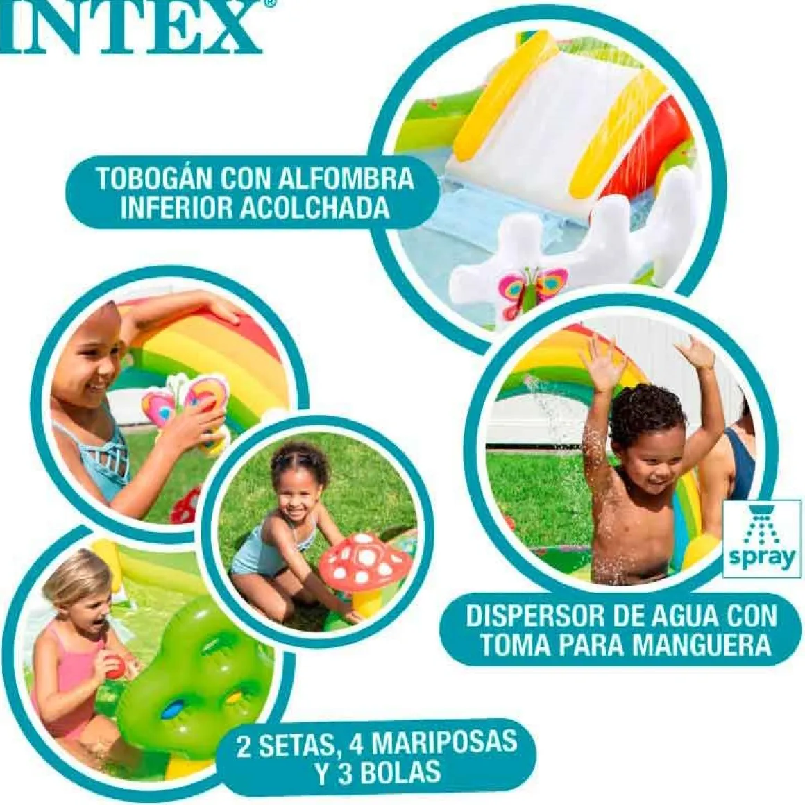 Centro de juegos hinchable Jardín Intex 450L tobogán acolchado +2A verde 104x290x180 cm