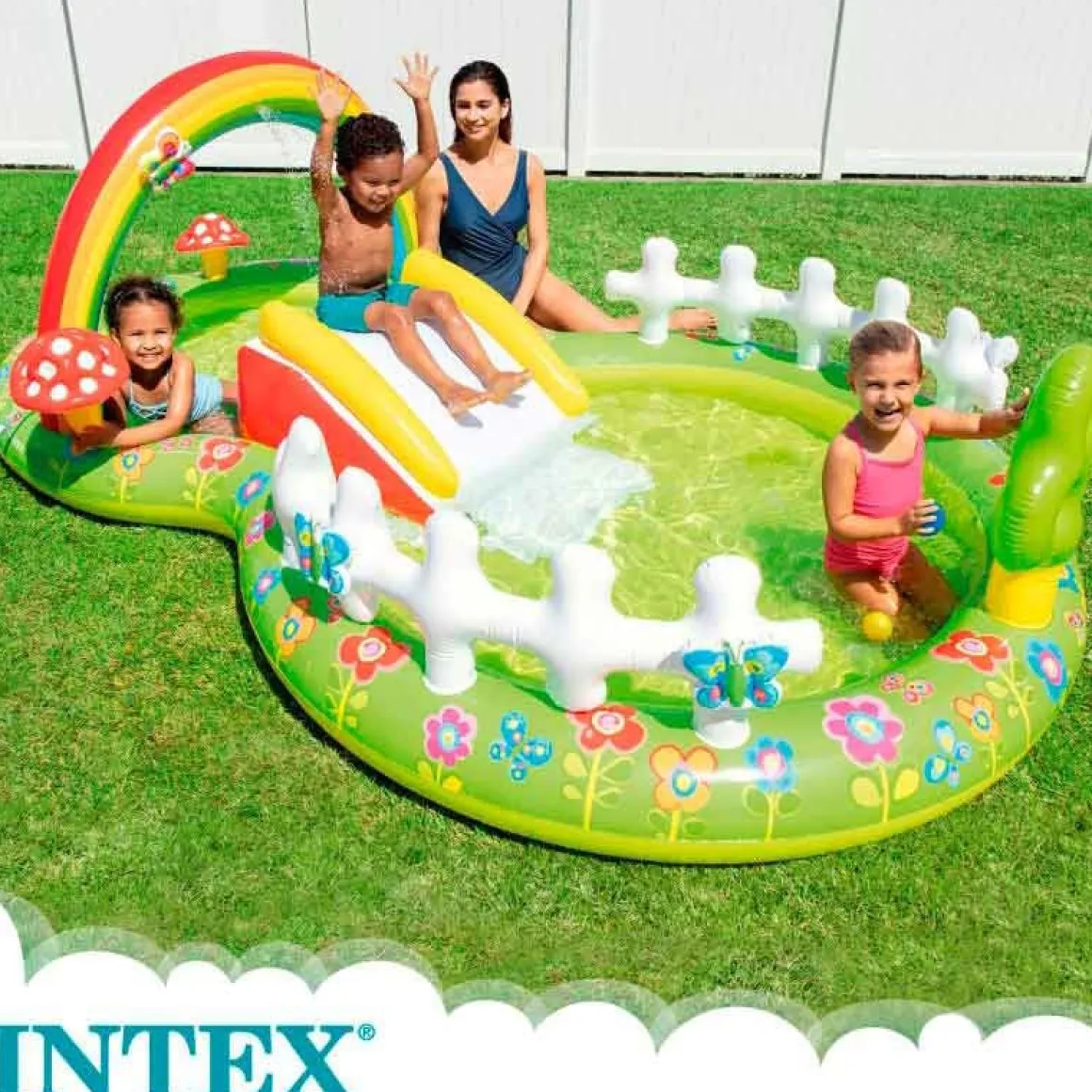 Centro de juegos hinchable Jardín Intex 450L tobogán acolchado +2A verde 104x290x180 cm