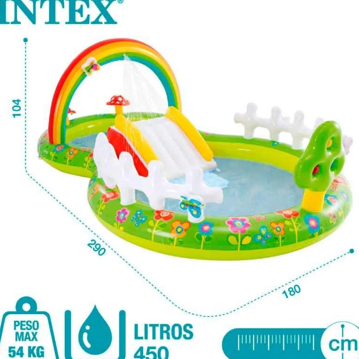 Centro de juegos hinchable Jardín Intex 450L tobogán acolchado +2A verde 104x290x180 cm