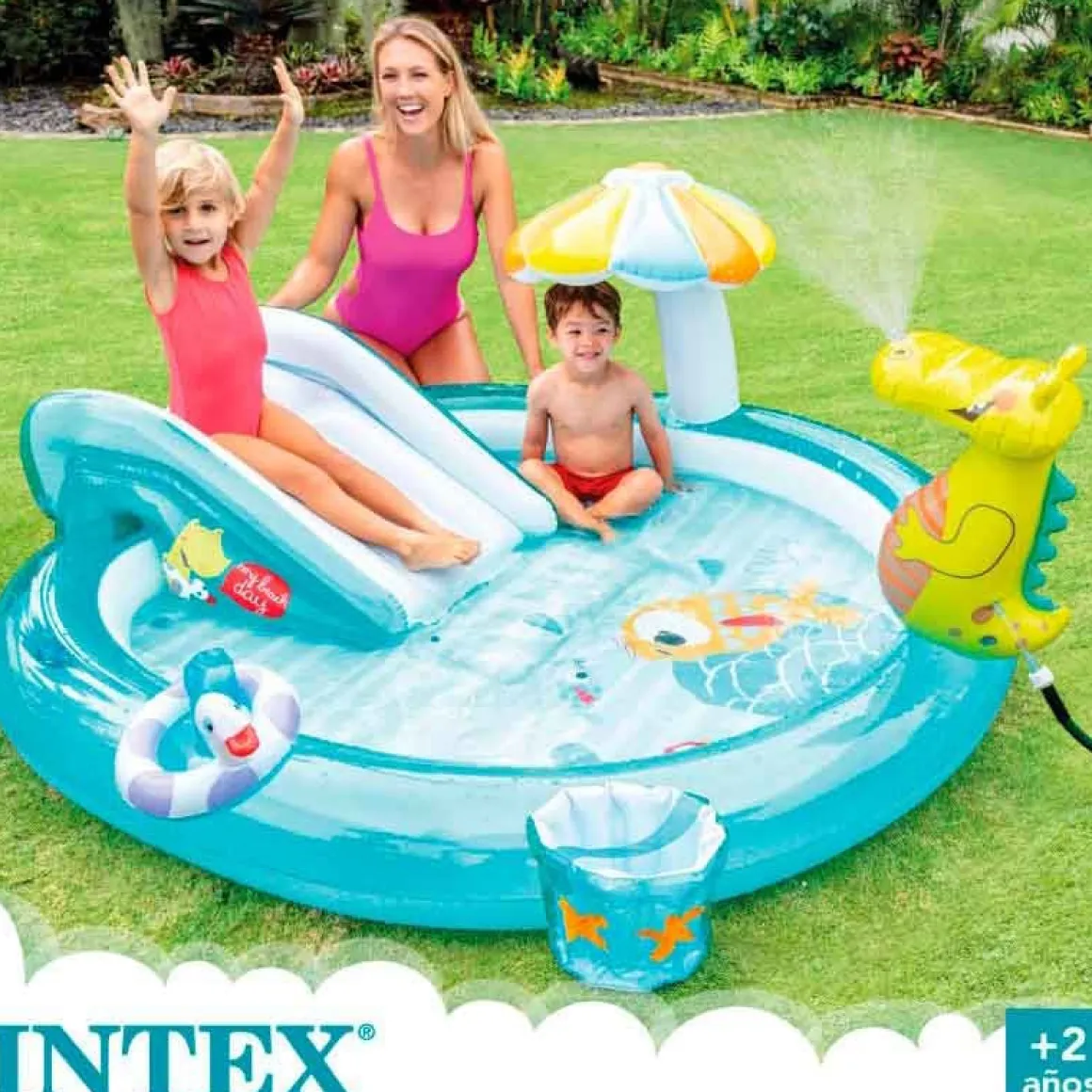 Centro de juegos hinchable Intex 160L cocodrilo con aspersor +2A azul 84x201x170 cm