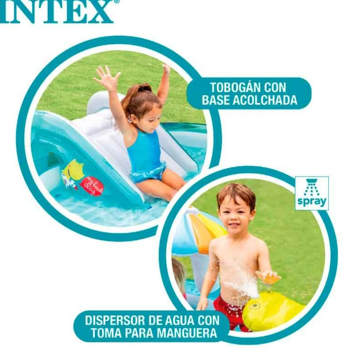 Centro de juegos hinchable Intex 160L cocodrilo con aspersor +2A azul 84x201x170 cm