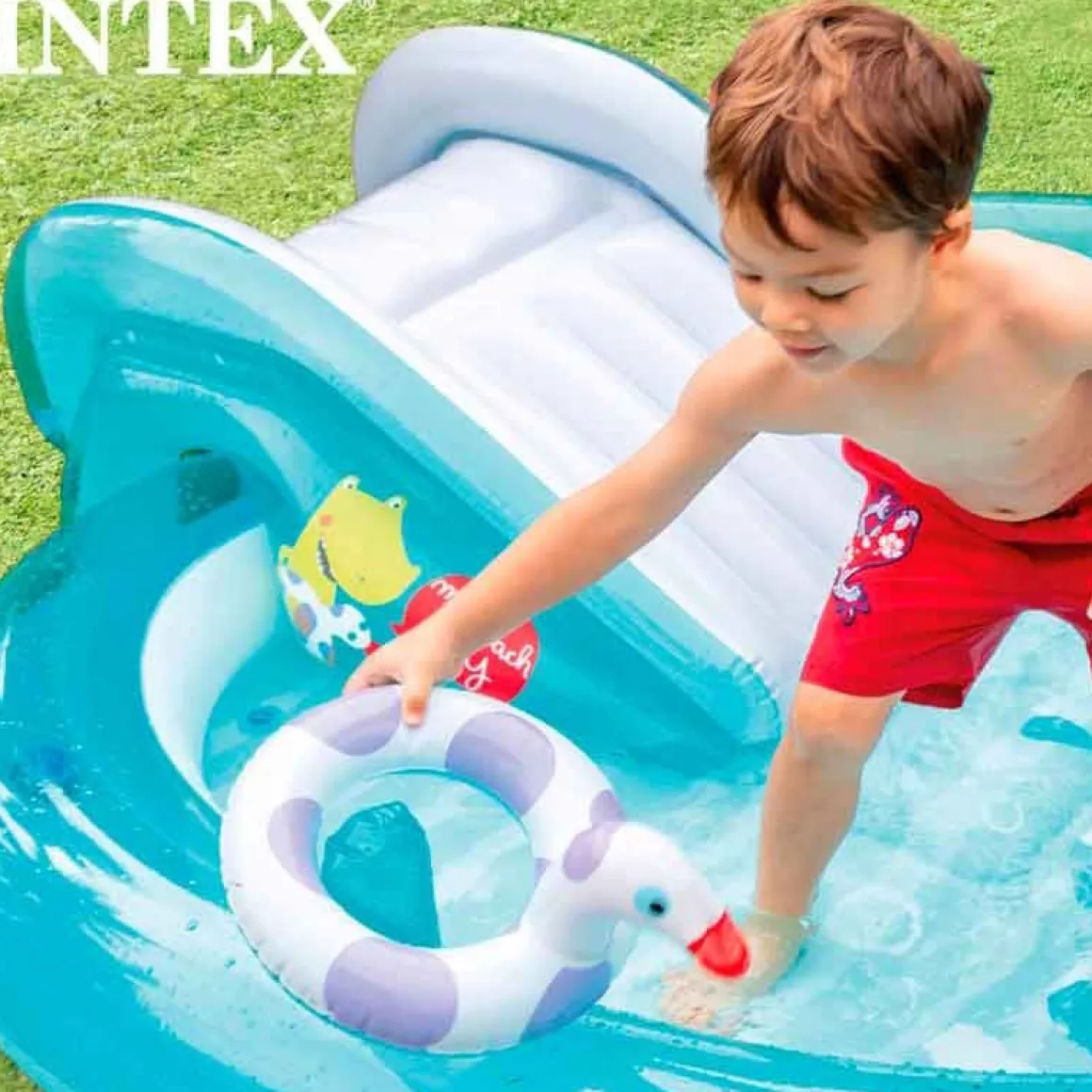 Centro de juegos hinchable Intex 160L cocodrilo con aspersor +2A azul 84x201x170 cm